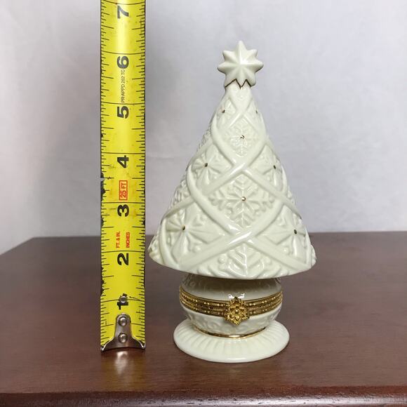 Beautiful White and Gold Tone 6.5" Tall Ceramic Christmas Tree Trinket Box - Picture 9 of 9